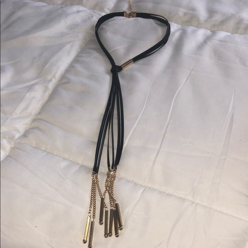 Adjustable black leather necklace